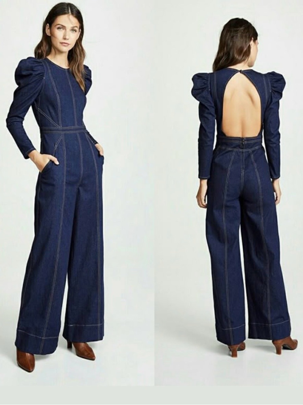 Light denim JUMPSUIT with open back